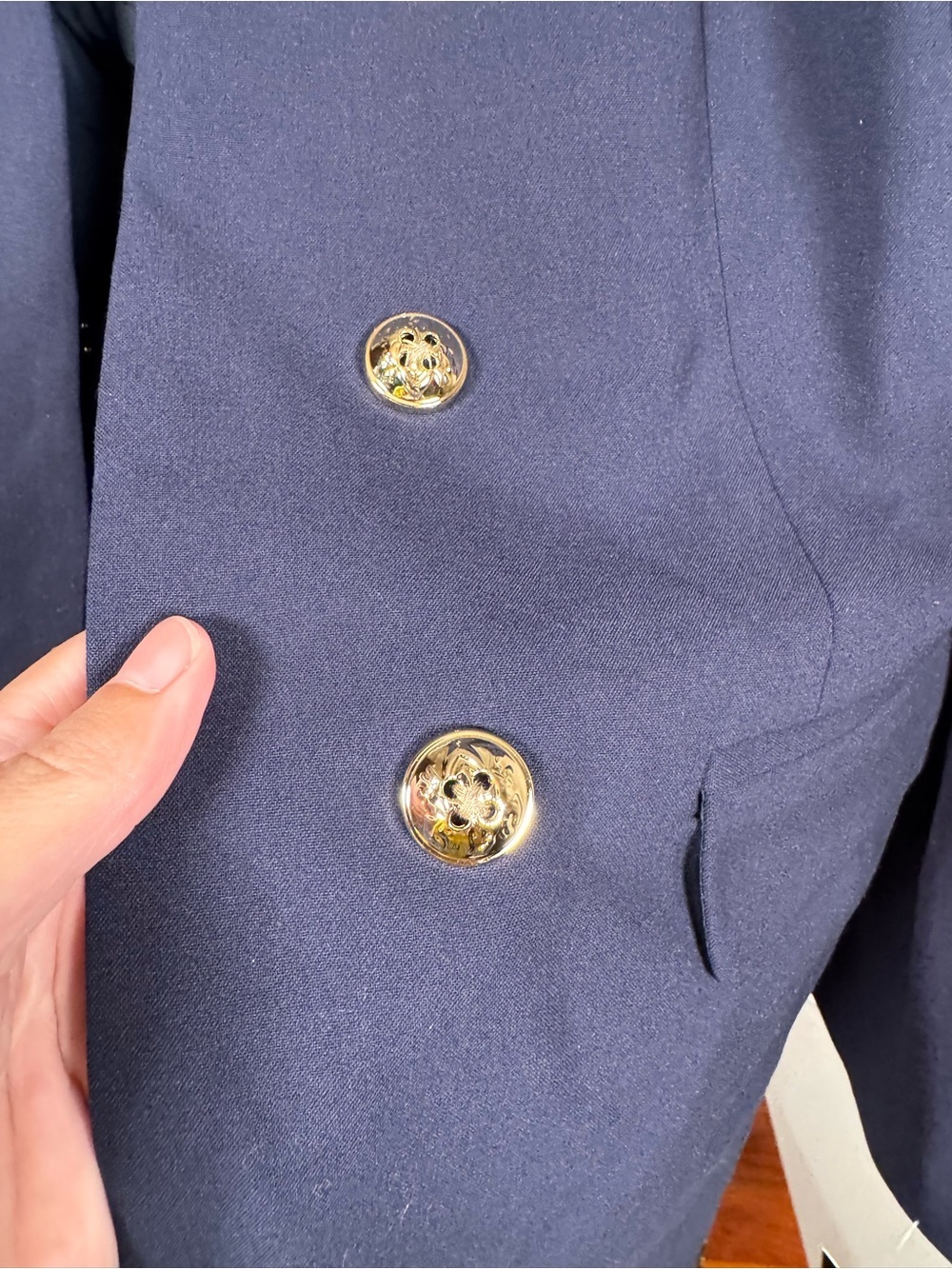 Tahari ASL Navy Faux Double Breasted Blazer Gold Button Jacket NWT Size 16 - Picture 4 of 8